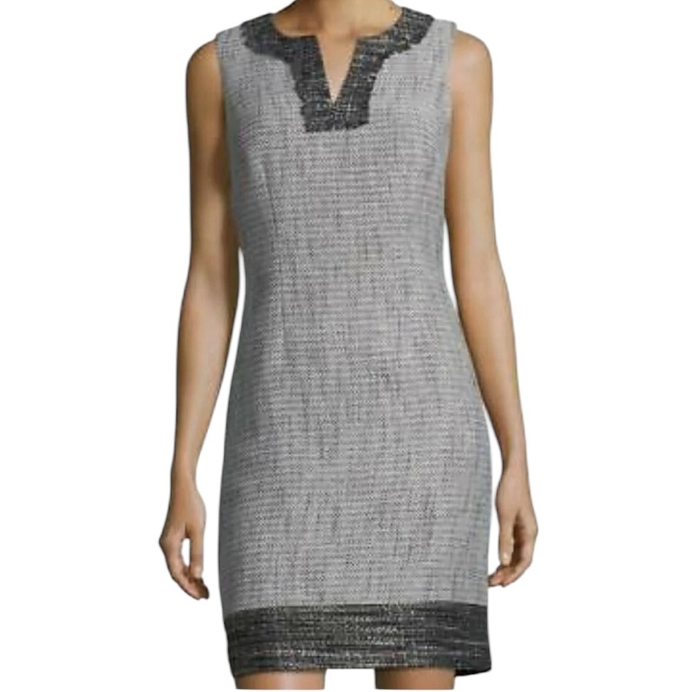 Karl Lagerfeld Paris Black/White/Tan Tweed Sleeveless Sheath Dress 4